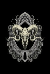 Fototapeta premium Head skull goat with ornament artwork illustration