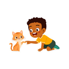 little kid play with little cat together