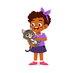 little kid play with little cat together