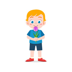 little kid holding flower with good smell