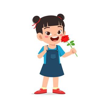 little kid holding flower with good smell