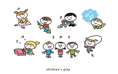 遊ぶ子どもたちのイラストセット