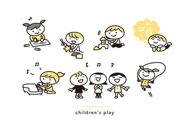 遊ぶ子どもたちのイラストセット