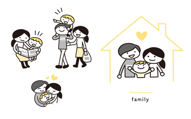 仲良しの家族のイラストセット