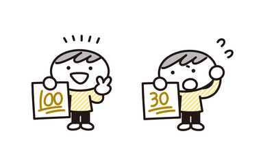 子供のテストの成績に関するイラストセット