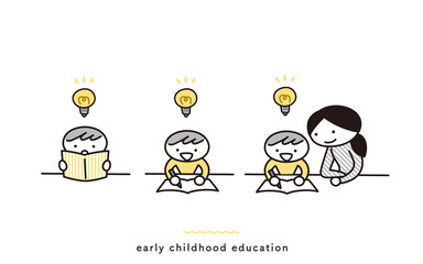 子供の本や勉強に関するイラストセット