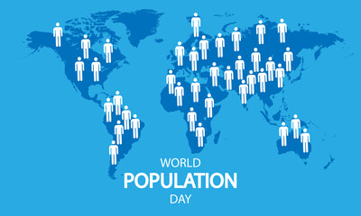 World population day world map and people, vector art illustration.
