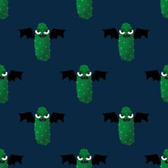 Halloween seamless green cucumber vampire pattern for wrapping paper and kids and cards and fabrics and packaging
