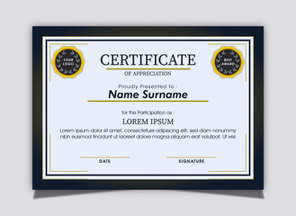 Blue White Gold Simple Abstract Certificate Template