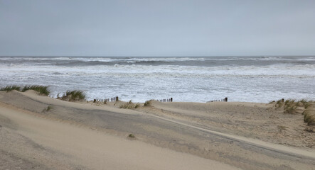 Panoramic Empty Beach in Outer Banks North Carolina during a Storm