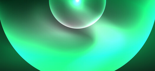 Abstract background with neon glowing light effects. Round shapes, triangles and circles. Wallpaper for concept of AI technology, blockchain, communication, 5G, science, business and technology