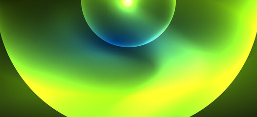 Abstract background with neon glowing light effects. Round shapes, triangles and circles. Wallpaper for concept of AI technology, blockchain, communication, 5G, science, business and technology