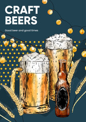 Poster template with craft beer concept,watercolor style