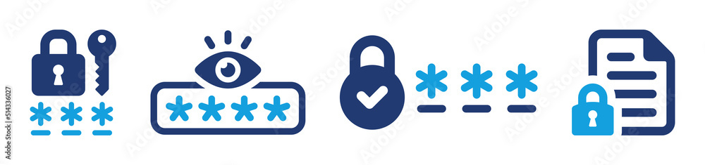 Leinwandbilder password security vector icon illustration set. lock and pin code for safety and protection. secured