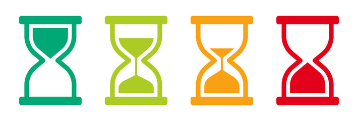 Hourglass icon vector illustration. Time measurement with sand glass symbol in four steps for countdown and timer concept. - obrazy, fototapety, plakaty