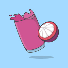 Mangosteen Juice Cartoon Vector Illustration. Fresh Mangosteen Juice Flat Icon Outline