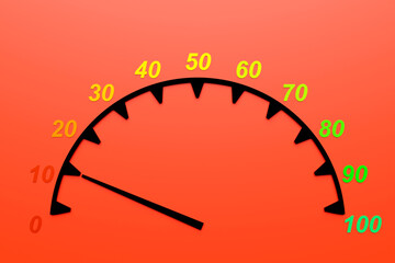 3d illustration of speed measuring speed icon. Black speedometer icon, speedometer pointer