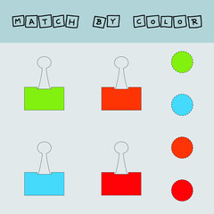 worksheet vector design, challenge to connect the paperclips with its color. Logic game for children.