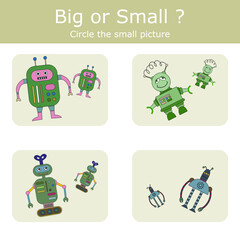 Fototapeta premium Match the robots by size big or small. Children's educational game. 
