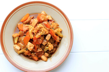 Top View Capcay Goreng, Indonesian Popular Food Made from Mixed Stir Fry Vegetable.