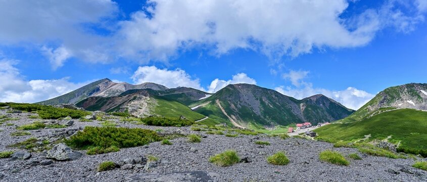 富士見岳から見た夏の乗鞍岳のパノラマ情景＠長野