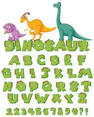 English alphabet A-Z with dinosaur cartoon characters