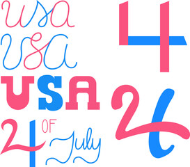 USA 4 of July vector lettering