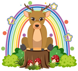 Obraz na płótnie Canvas Cute deer on stump in flat cartoon style