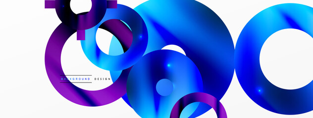 Minimal geometric abstract background. Shiny and glossy circle, line and round shapes design. Trendy techno business template for wallpaper, banner, background or landing