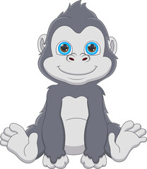 cartoon cute baby gorilla on white background