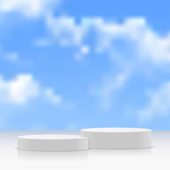 Abstract 3d white color scene with sky podium platform. Vector