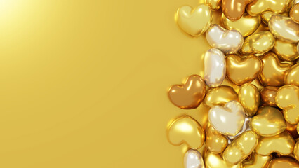 金色の背景に複数のハート。