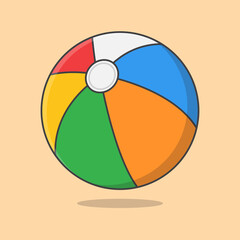 Beach Ball Cartoon Vector Illustration. Beach Ballon For Holidays Summer Flat Icon Outline