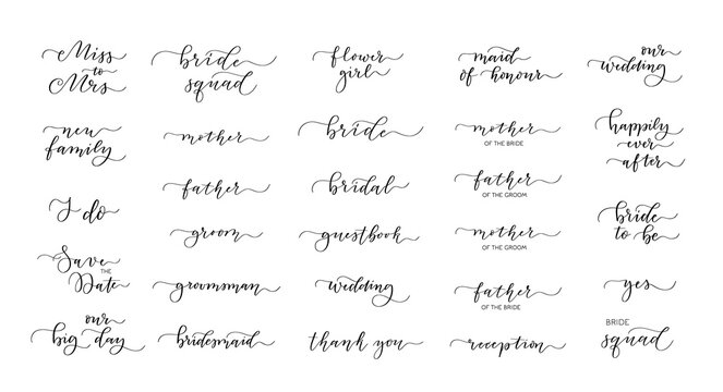 Wedding calligraphy invitation and reception seating cards design elements - Powered by Adobe