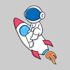 cute astronaut sitting on spaceship cartoon design