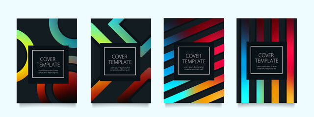 4種類の鮮やかなグラデーションのベクターカバーデザインセット。ビジネスのパンフレット、カード、ポスターなどの背景として。