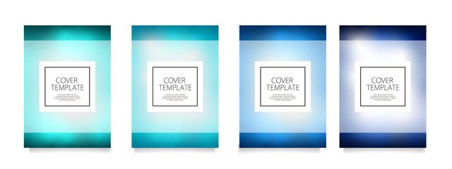 4種類のブルーのグラデーションのベクターカバーデザインセット。ビジネスのパンフレット、カード、ポスターなどの背景として。 - obrazy, fototapety, plakaty