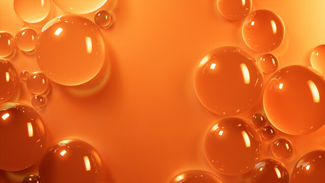 Liquid Drops Background. Orange and Yellow, Macro Wallpaper with Copy-Space.