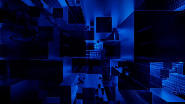 Global Data Web Communication Network in Cyberspace. Blue Tech Background. 3D Render. 