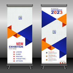 Roll up banner template design,banner layout, advertisement, pull up, polygon background.