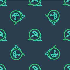 Line Umbrella icon isolated seamless pattern on blue background. Insurance concept. Waterproof icon. Protection, safety, security concept. Vector