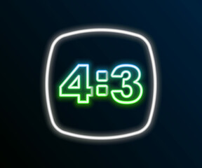 Glowing neon line Photo frame 4-3 icon isolated on black background. 16-9 photo size. Camera sensor size. Colorful outline concept. Vector