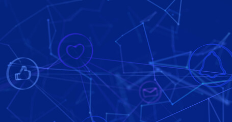 Network of digital icons against blue background 