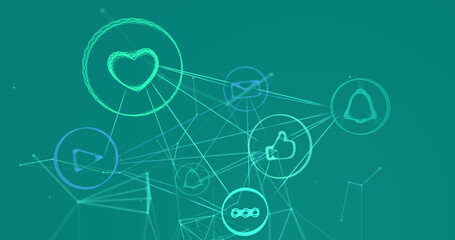 Network of Digital icons against blue background