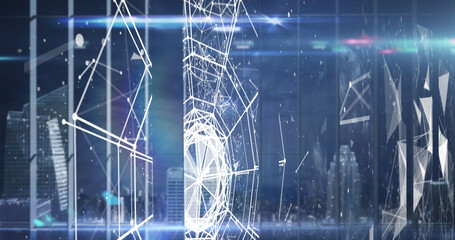 Network of connections against cityscape