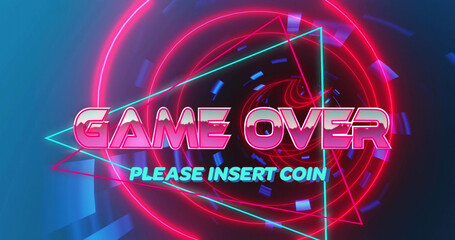 Image of game over text over moving digital tunnel