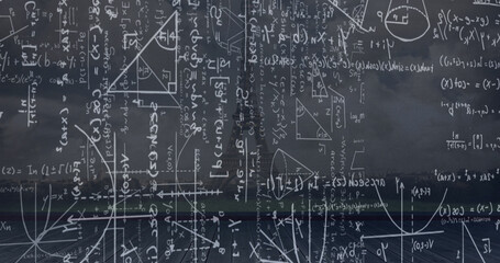 Image of mathematics formulas on black background - obrazy, fototapety, plakaty