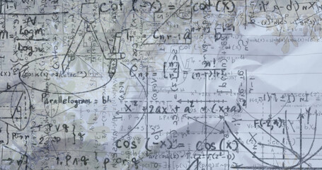 Image of mathematics formulas on grey background