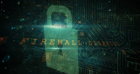 Image of scanning, numbers and online security padlock