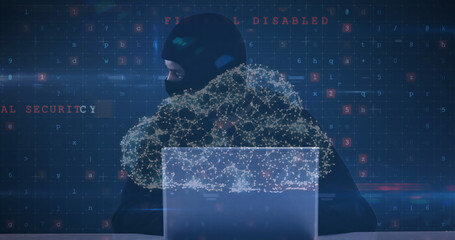 Image of cyber attack warning over online security padlock and hacker